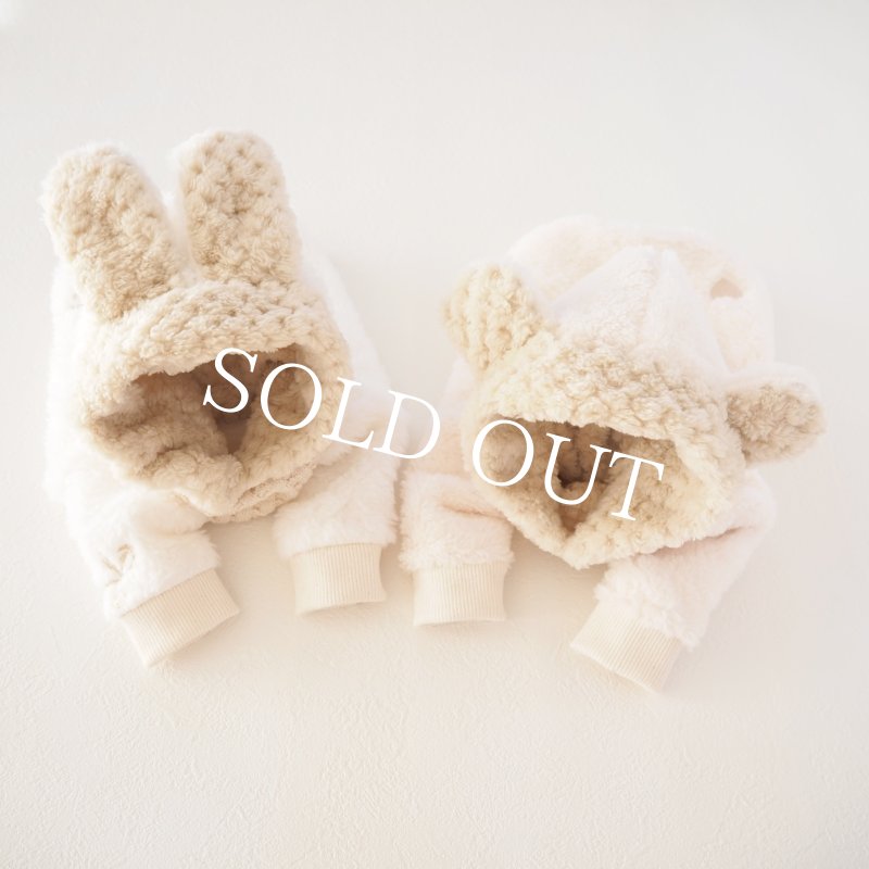 画像10: くまうさ×リボン刺繍ファーフーディー：スノーホワイト【名入れ無料】 (10)