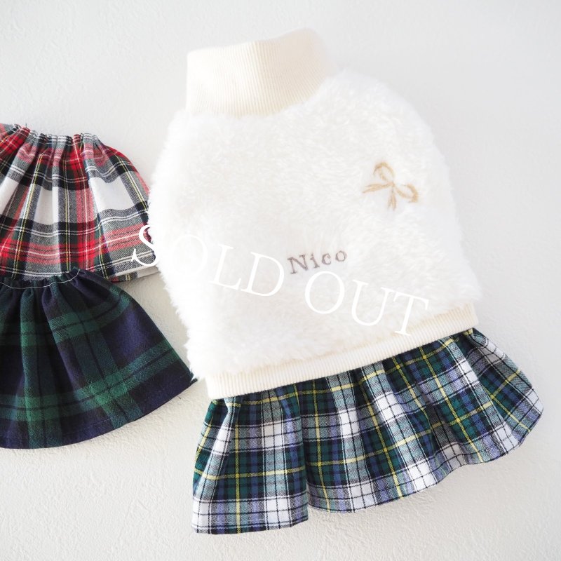 画像15: リボン刺繍：選べるチェックのファーワンピース：スノーホワイト【名入れ無料】 (15)