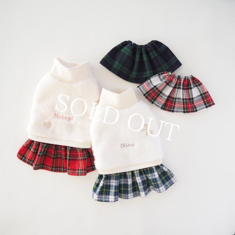 画像13: リボン刺繍：選べるチェックのファーワンピース：スノーホワイト【名入れ無料】 (13)