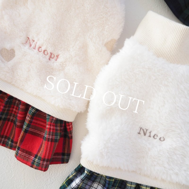 画像14: リボン刺繍：選べるチェックのファーワンピース：スノーホワイト【名入れ無料】 (14)