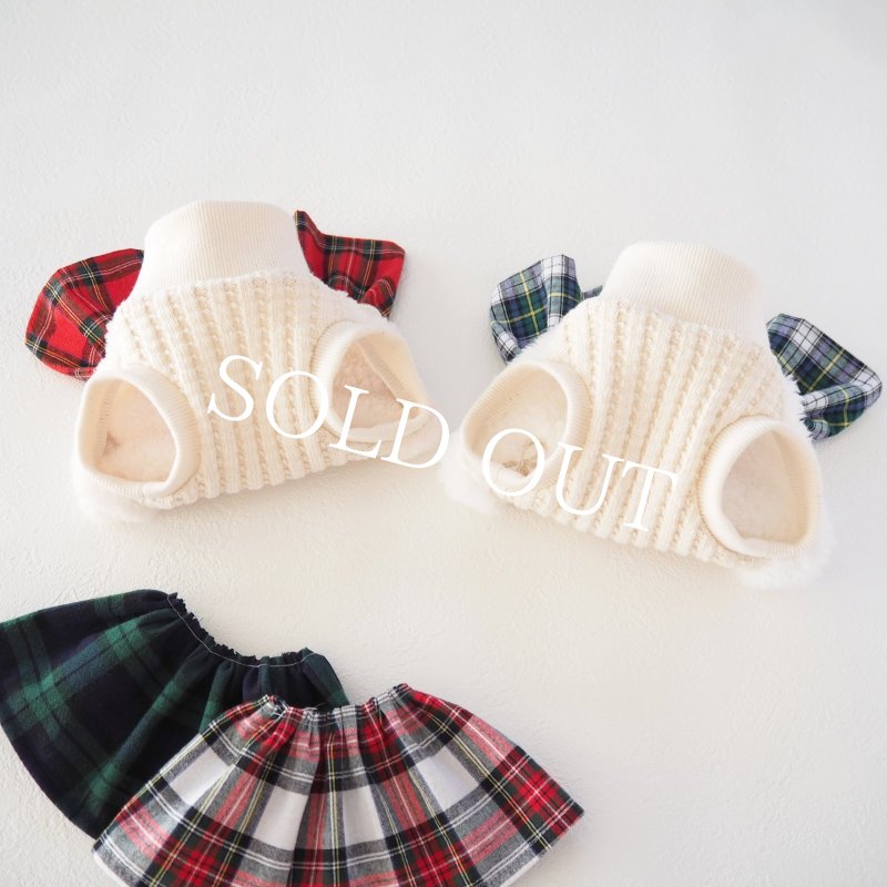 画像16: リボン刺繍：選べるチェックのファーワンピース：スノーホワイト【名入れ無料】 (16)