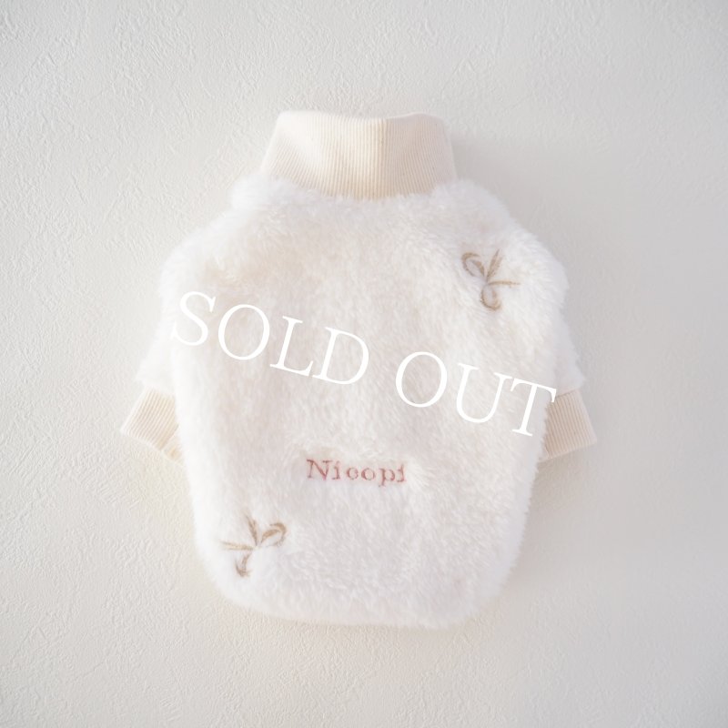 画像1: リボン刺繍ファーハイネック：スノーホワイト【名入れ無料】 (1)