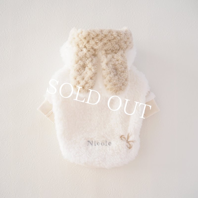 画像17: くまうさ×リボン刺繍ファーフーディー：スノーホワイト【名入れ無料】 (17)