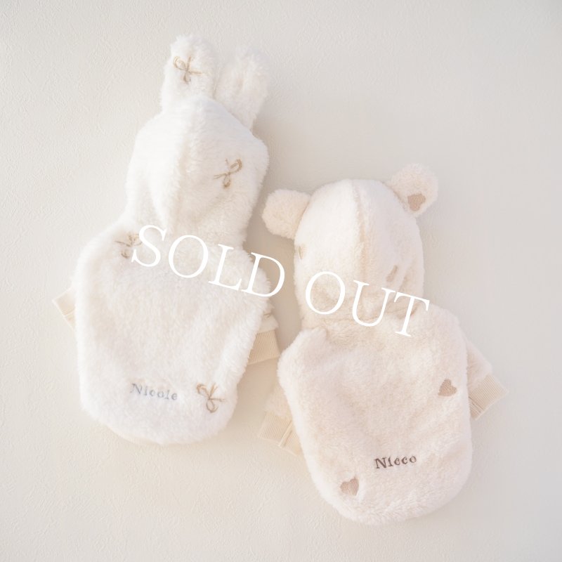 画像8: くまうさ×リボン刺繍ファーフーディー：スノーホワイト【名入れ無料】 (8)