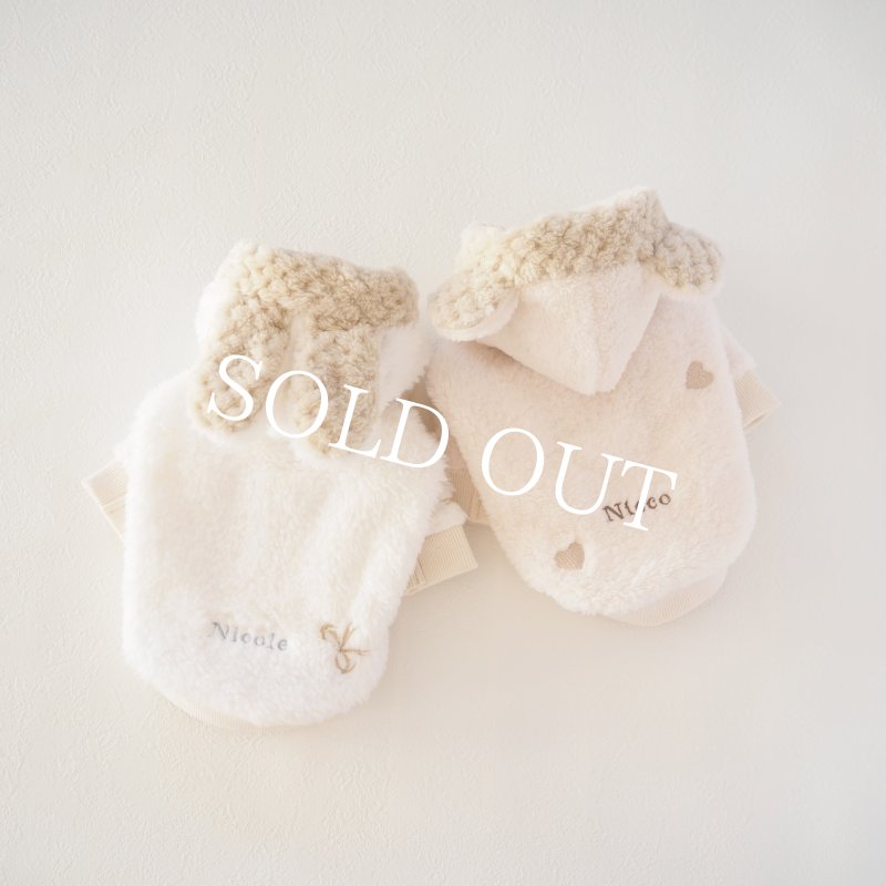 画像9: くまうさ×リボン刺繍ファーフーディー：スノーホワイト【名入れ無料】 (9)