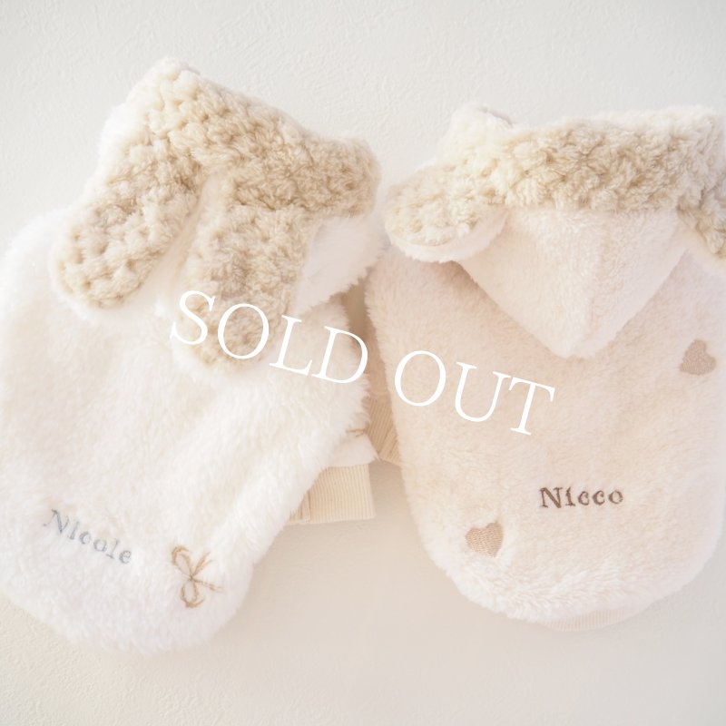 画像15: くまうさ×リボン刺繍ファーフーディー：スノーホワイト【名入れ無料】 (15)