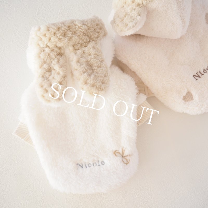 画像12: くまうさ×リボン刺繍ファーフーディー：スノーホワイト【名入れ無料】 (12)