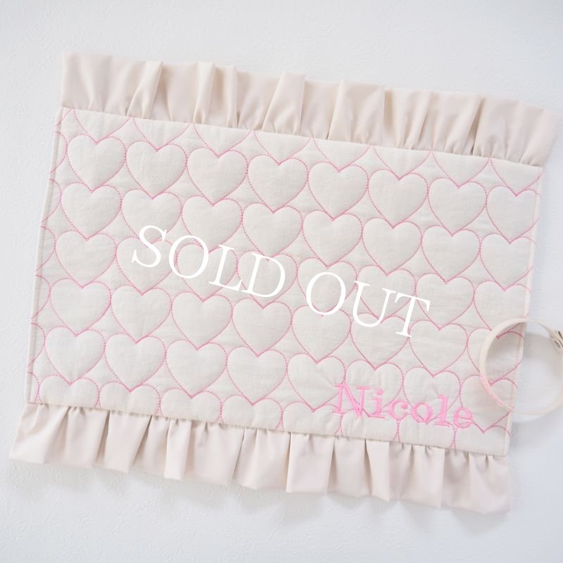 画像4: ハートステッチキルティングフリルマルチマット：PINK【名入れ無料】 (4)