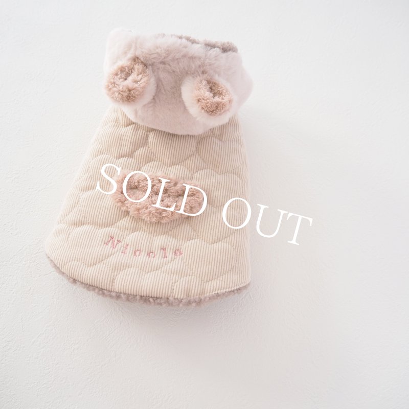 画像2: かんたんアウター：ハートコーデュロイキルティングケープベスト：くま耳フード【名入れ無料】 (2)