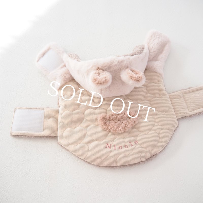 画像14: かんたんアウター：ハートコーデュロイキルティングケープベスト：くま耳フード【名入れ無料】 (14)