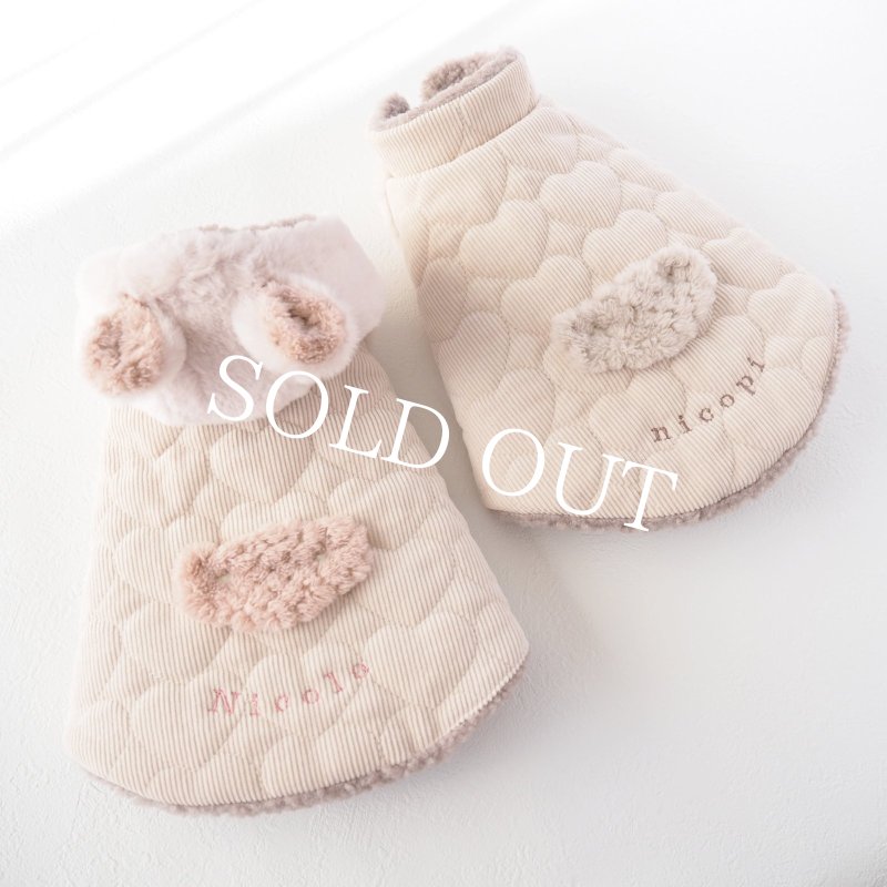 画像13: かんたんアウター：ハートコーデュロイキルティングケープベスト：くま耳フード【名入れ無料】 (13)