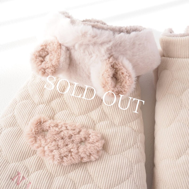 画像17: かんたんアウター：ハートコーデュロイキルティングケープベスト：くま耳フード【名入れ無料】 (17)