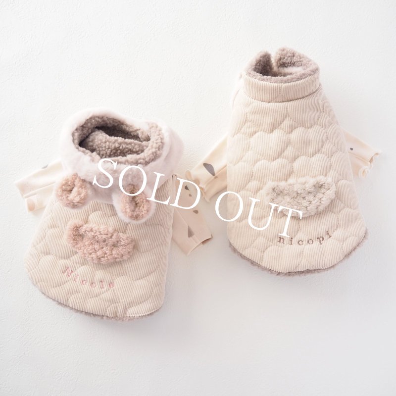 画像19: かんたんアウター：ハートコーデュロイキルティングケープベスト：くま耳フード【名入れ無料】 (19)