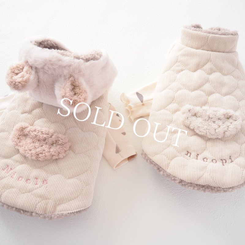 画像18: かんたんアウター：ハートコーデュロイキルティングケープベスト：くま耳フード【名入れ無料】 (18)