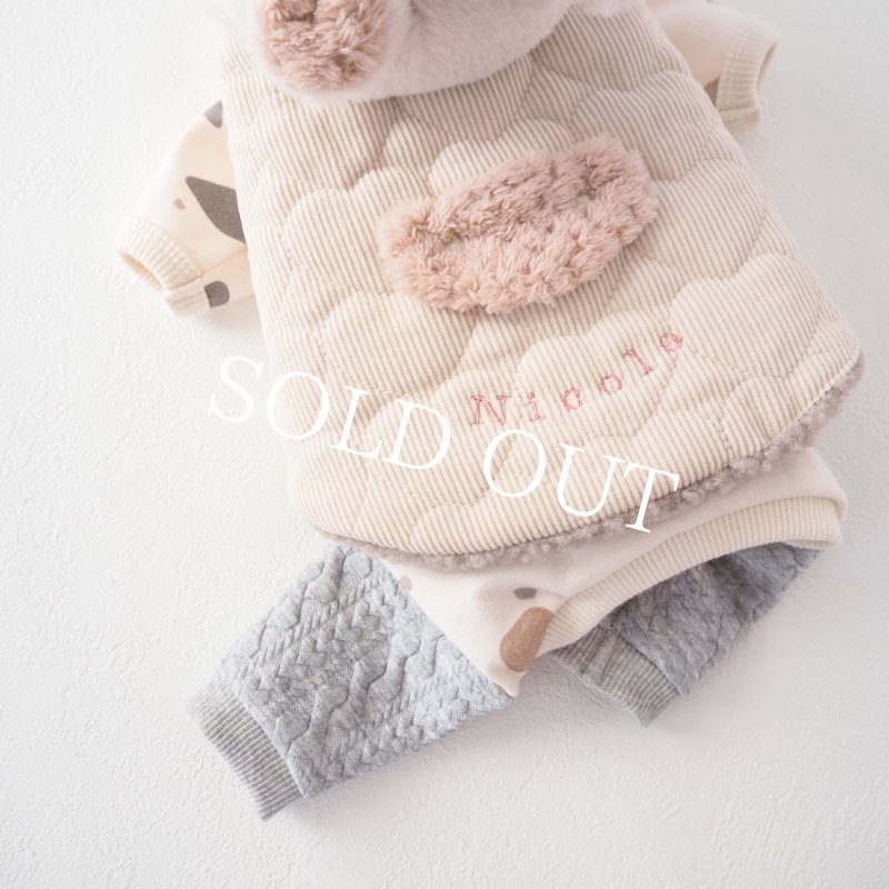 画像23: かんたんアウター：ハートコーデュロイキルティングケープベスト：くま耳フード【名入れ無料】 (23)