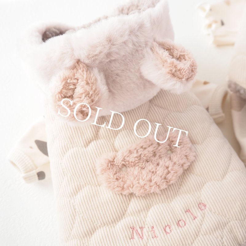 画像22: かんたんアウター：ハートコーデュロイキルティングケープベスト：くま耳フード【名入れ無料】 (22)