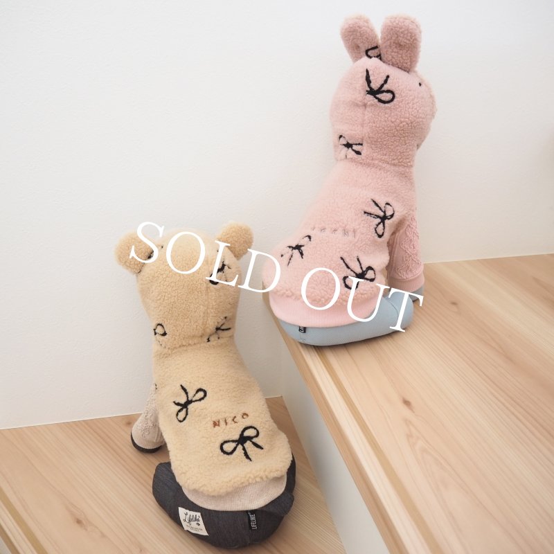 画像25: くまうさ×刺繍リボンボアフーディー：ビスケットベージュ【名入れ無料】 (25)