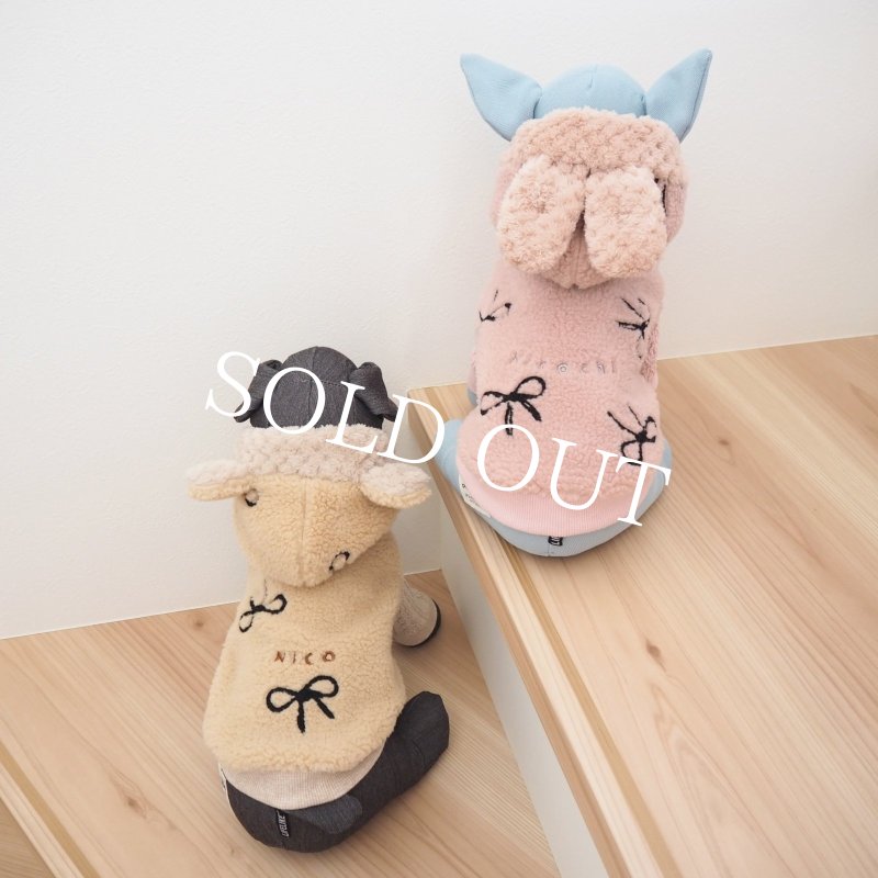 画像26: くまうさ×刺繍リボンボアフーディー：ビスケットベージュ【名入れ無料】 (26)