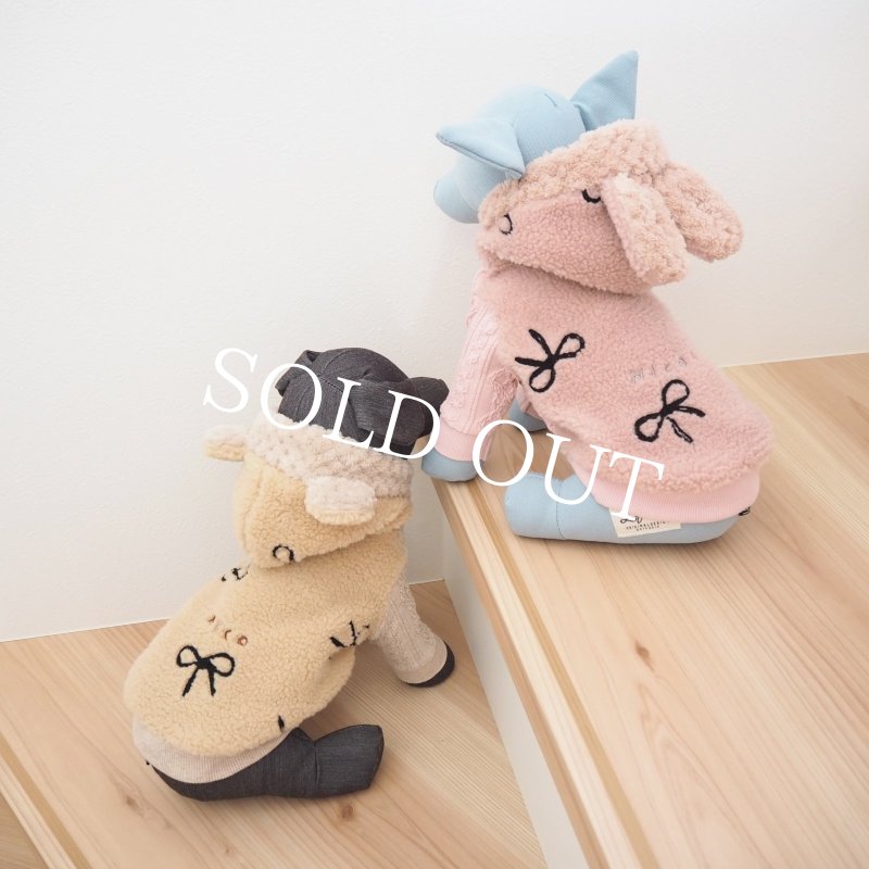 画像27: くまうさ×刺繍リボンボアフーディー：ビスケットベージュ【名入れ無料】 (27)