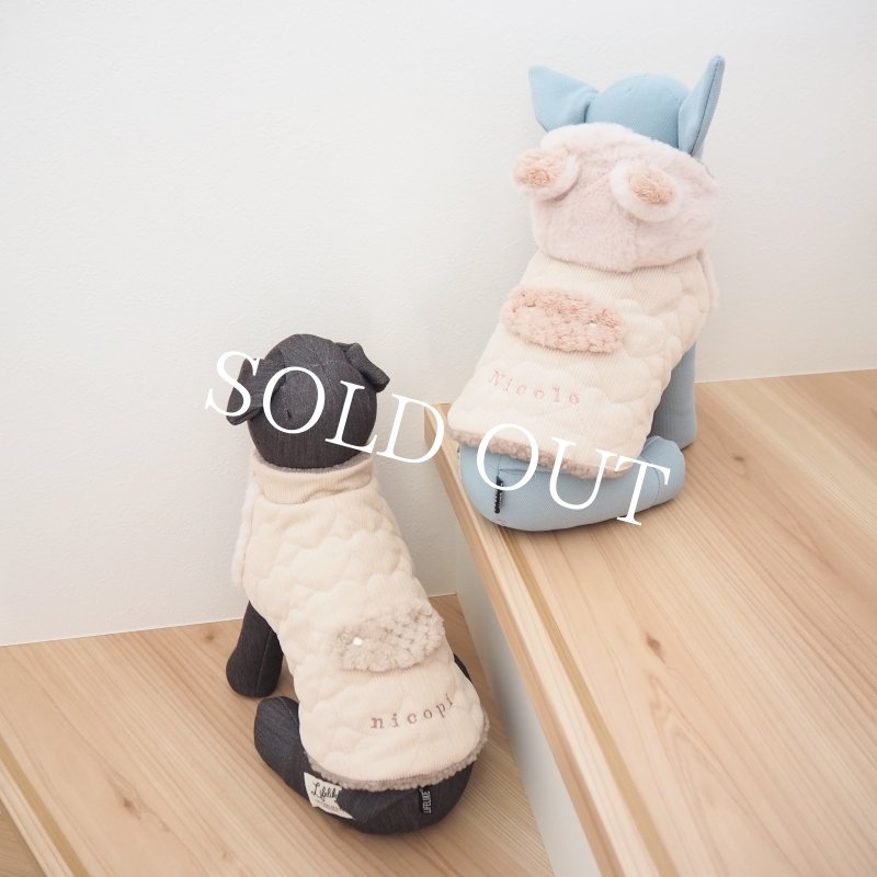 画像24: かんたんアウター：ハートコーデュロイキルティングケープベスト：くま耳フード【名入れ無料】 (24)