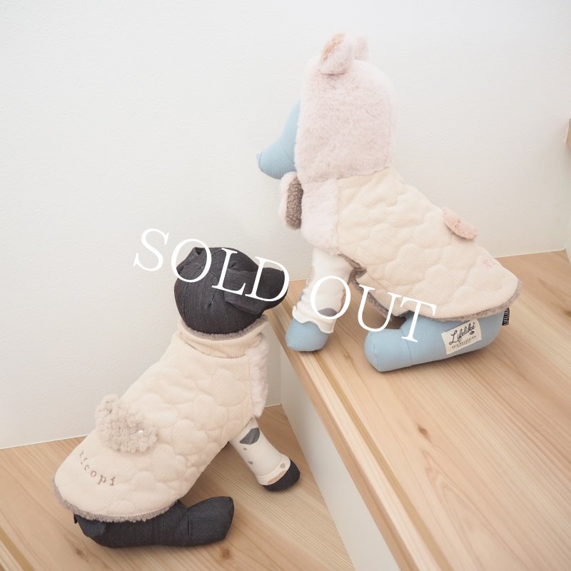 画像31: かんたんアウター：ハートコーデュロイキルティングケープベスト：くま耳フード【名入れ無料】 (31)