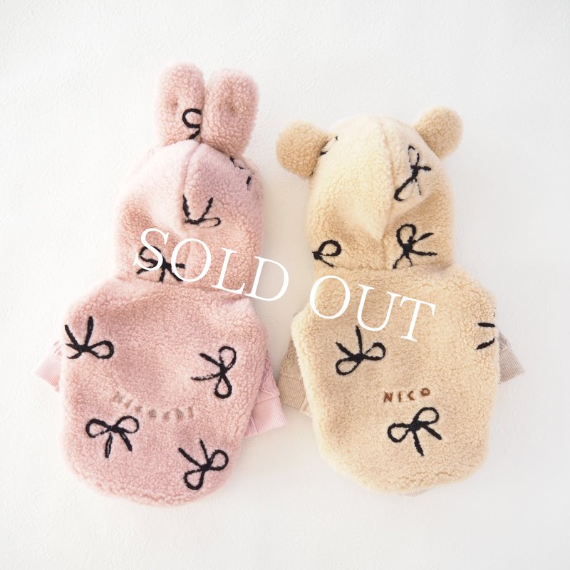 画像9: くまうさ×刺繍リボンボアフーディー：ビスケットベージュ【名入れ無料】 (9)