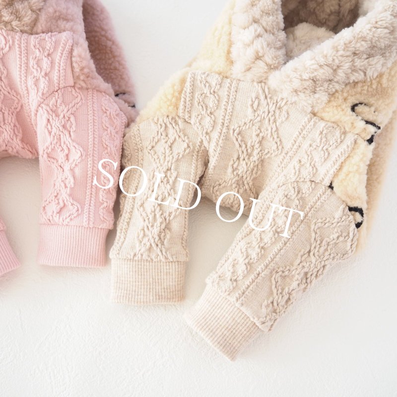 画像15: くまうさ×刺繍リボンボアフーディー：ビスケットベージュ【名入れ無料】 (15)