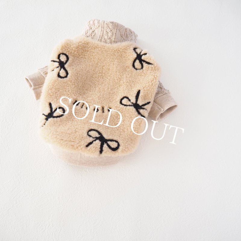 画像2: 刺繍リボンボアハイネック：ビスケットベージュ【名入れ無料】 (2)