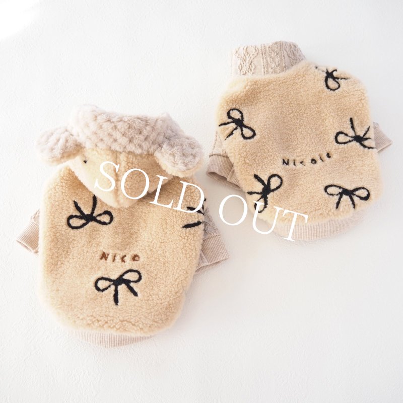 画像12: 刺繍リボンボアハイネック：ビスケットベージュ【名入れ無料】 (12)