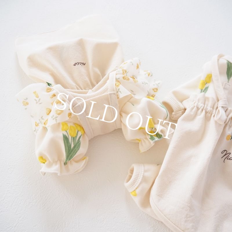 画像16: 【★】エクリュカラーのシフォンフリルワンピース：チューリップ刺繍【名入れ無料】 (16)