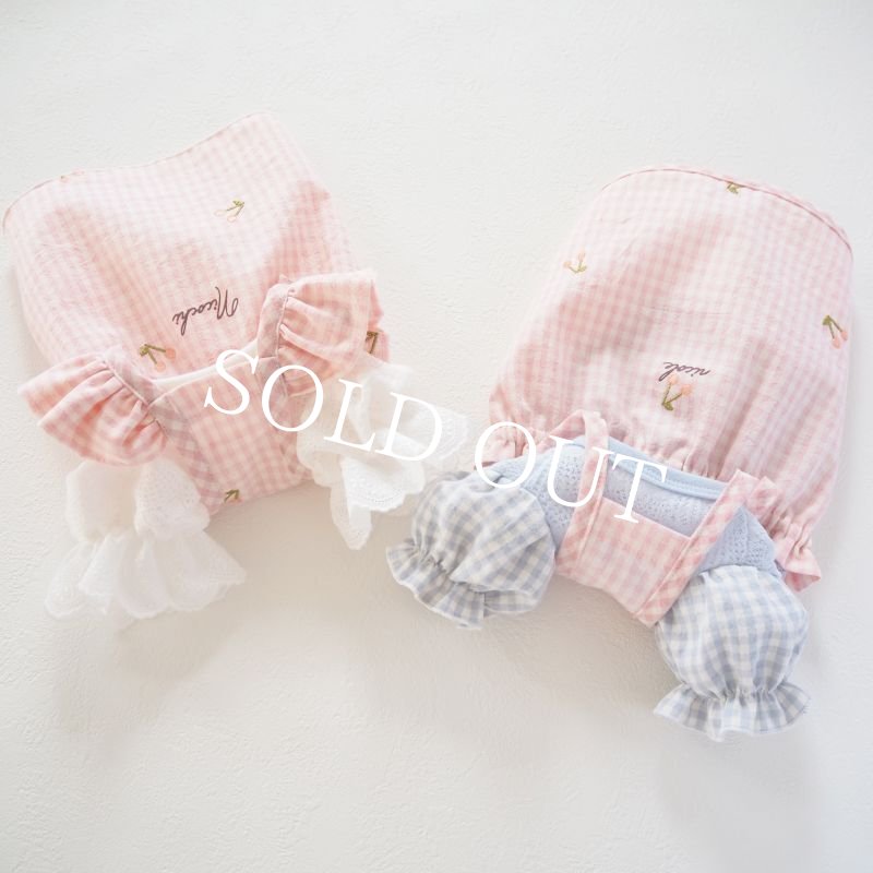 画像12: 【★】バックダブルストラップ：ピンクギンガムチェック：さくらんぼ刺繍【名入れ無料】 (12)