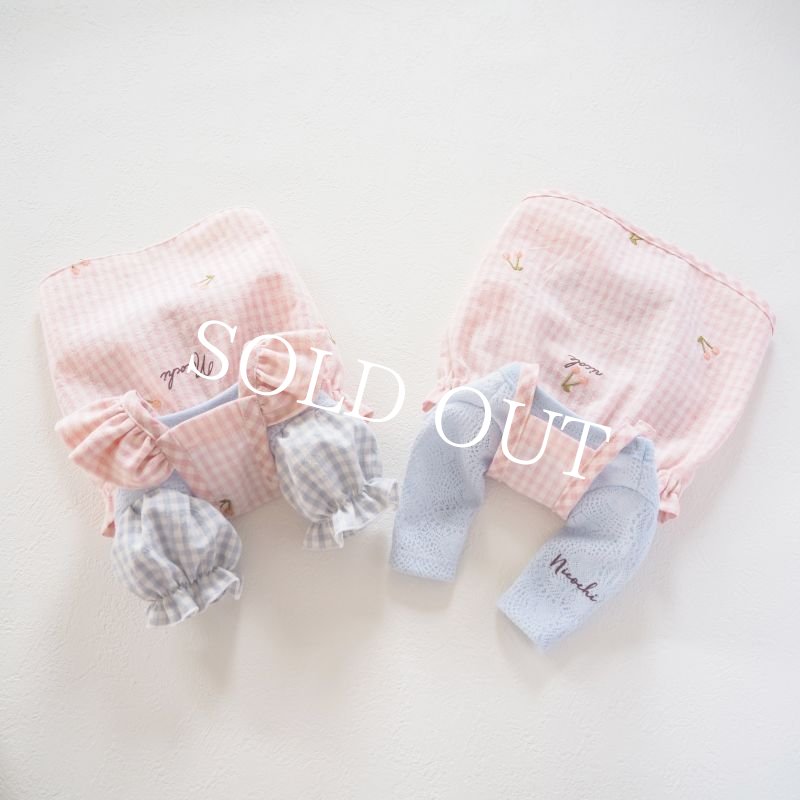画像9: 【★】バックダブルストラップ：ピンクギンガムチェック：さくらんぼ刺繍【名入れ無料】 (9)