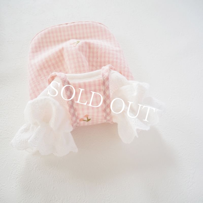 画像11: キャミタックシャツ：ピンクギンガムチェック：さくらんぼ刺繍【名入れ無料】 (11)