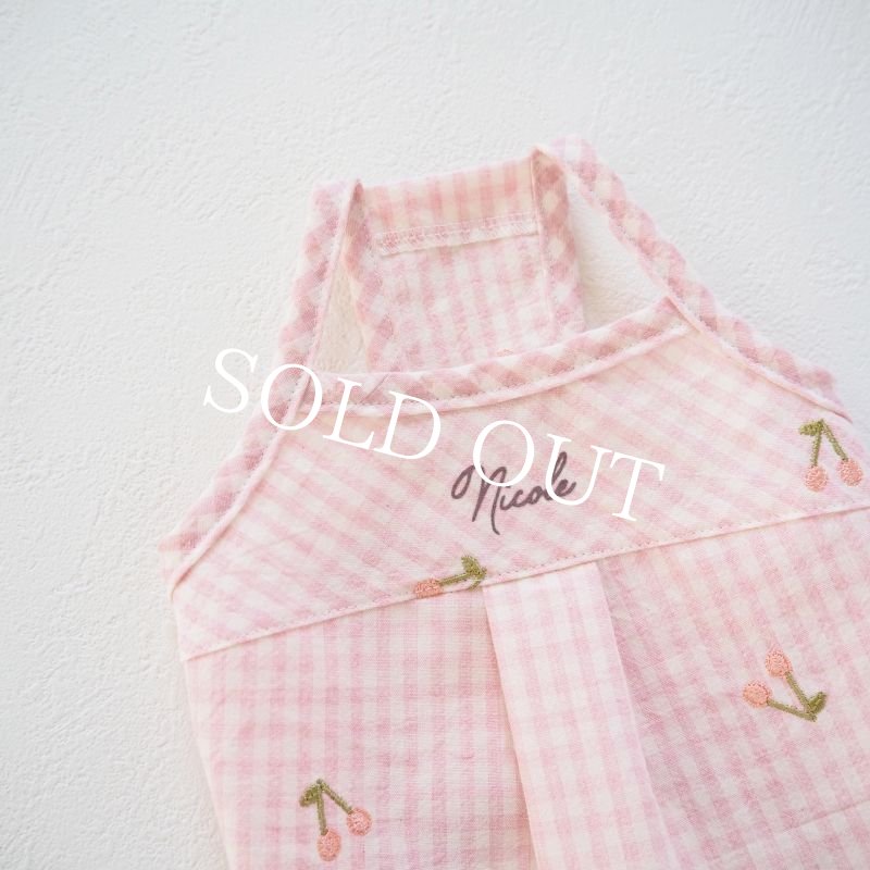 画像2: キャミタックシャツ：ピンクギンガムチェック：さくらんぼ刺繍【名入れ無料】 (2)