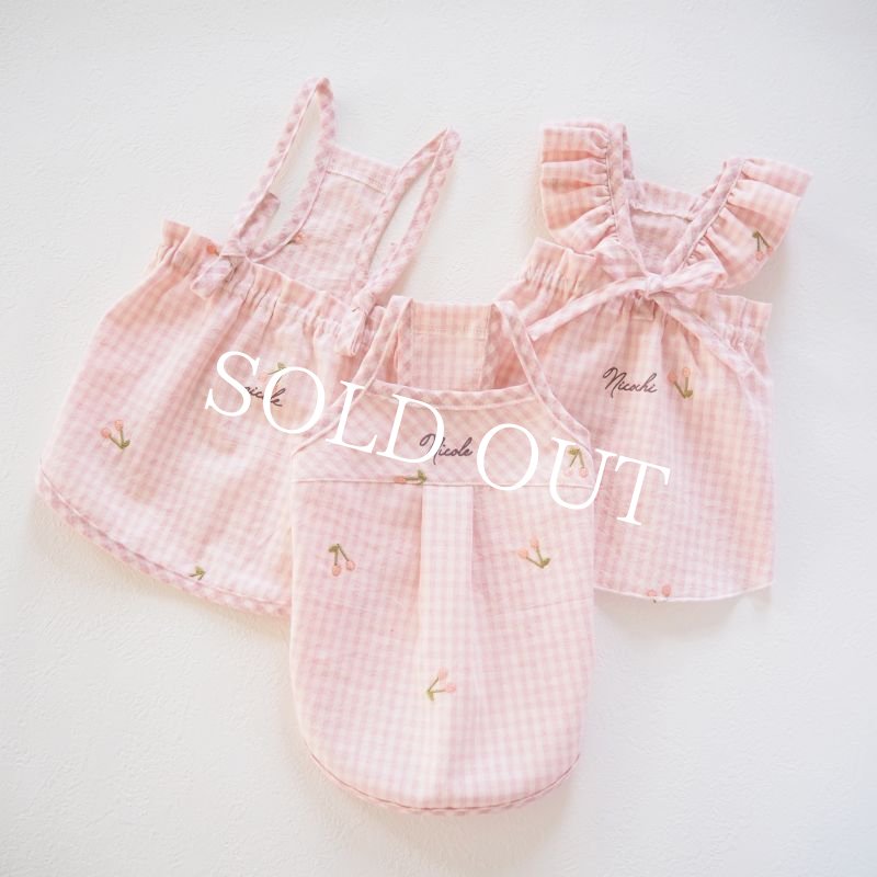 画像5: キャミタックシャツ：ピンクギンガムチェック：さくらんぼ刺繍【名入れ無料】 (5)
