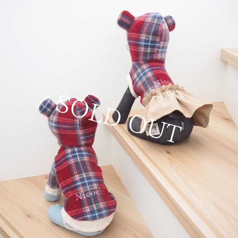 画像14: チェックのくまうさフーディー：Red【名入れ無料】半袖/袖無しへの変更可◎ (14)