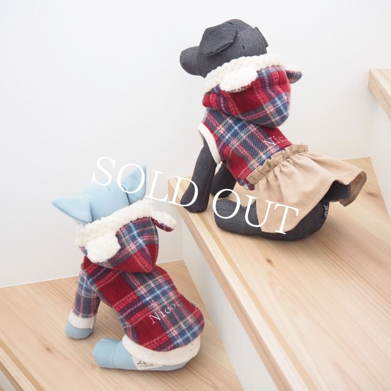 画像16: チェックのくまうさフーディー：Red【名入れ無料】半袖/袖無しへの変更可◎ (16)