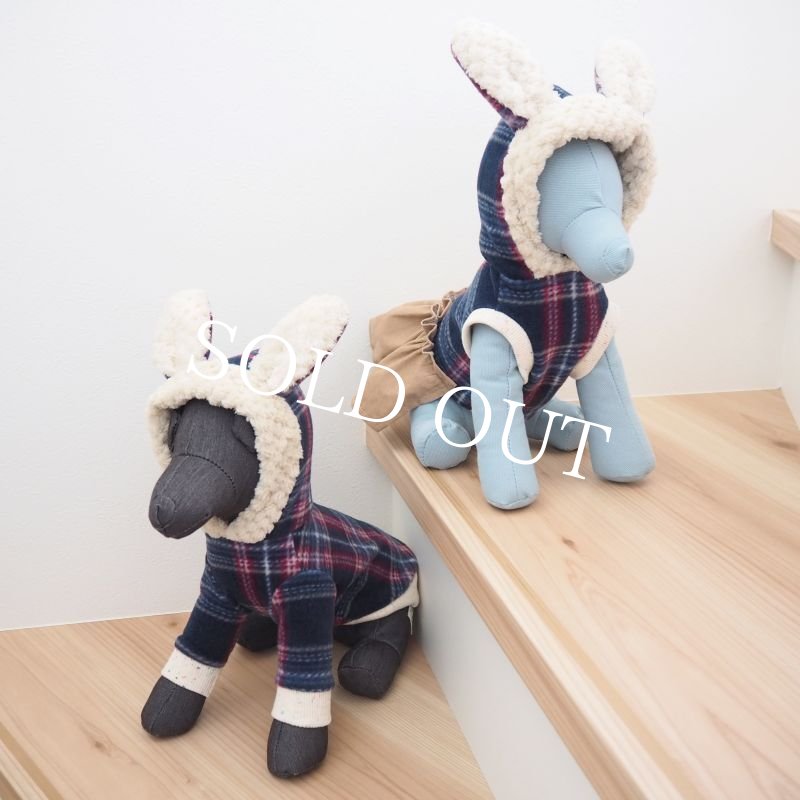 画像11: チェックのくまうさワンピース：Navy【名入れ無料】 (11)