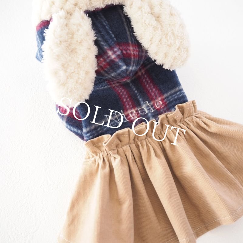 画像2: チェックのくまうさワンピース：Navy【名入れ無料】 (2)