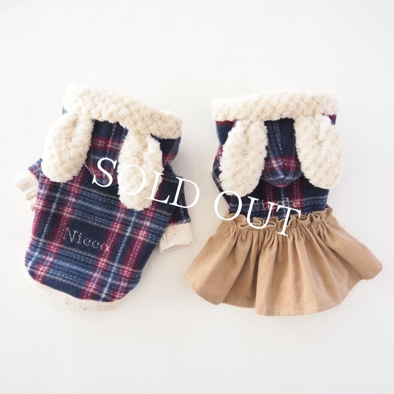 画像8: チェックのくまうさワンピース：Navy【名入れ無料】 (8)