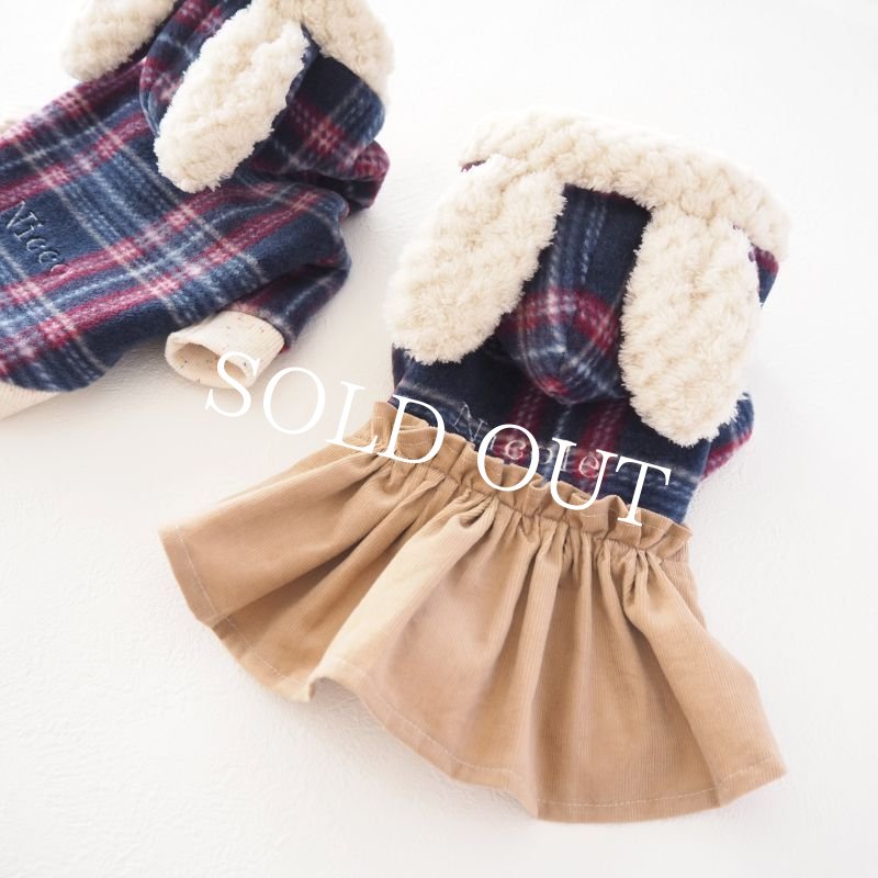 画像9: チェックのくまうさワンピース：Navy【名入れ無料】 (9)