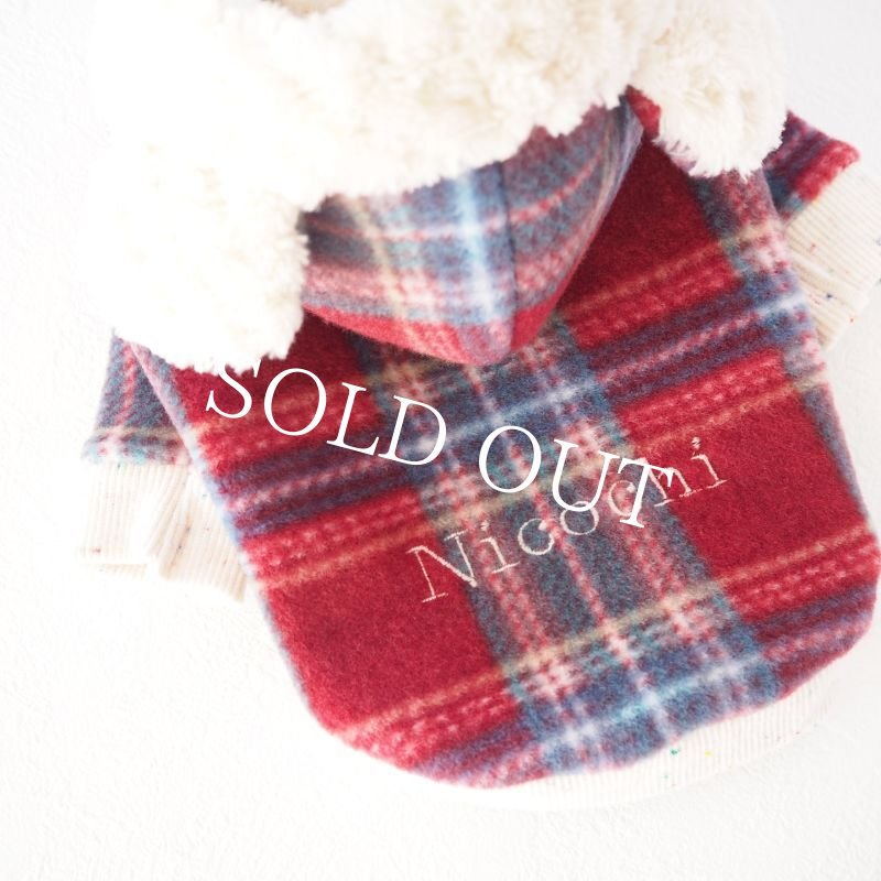 画像3: チェックのくまうさフーディー：Red【名入れ無料】半袖/袖無しへの変更可◎ (3)