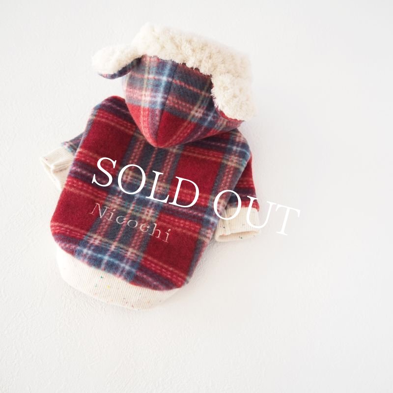 画像6: チェックのくまうさフーディー：Red【名入れ無料】半袖/袖無しへの変更可◎ (6)