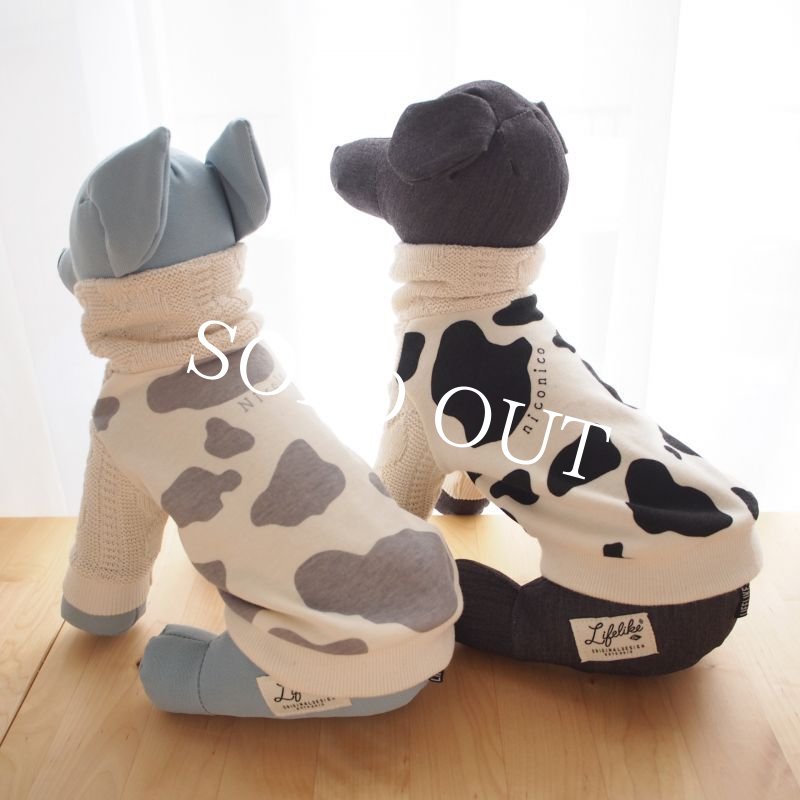 画像13: も〜も〜アランニットハイネック：black*いつものうしさん【名入れ無料】半袖/袖無しへの変更可◎ (13)